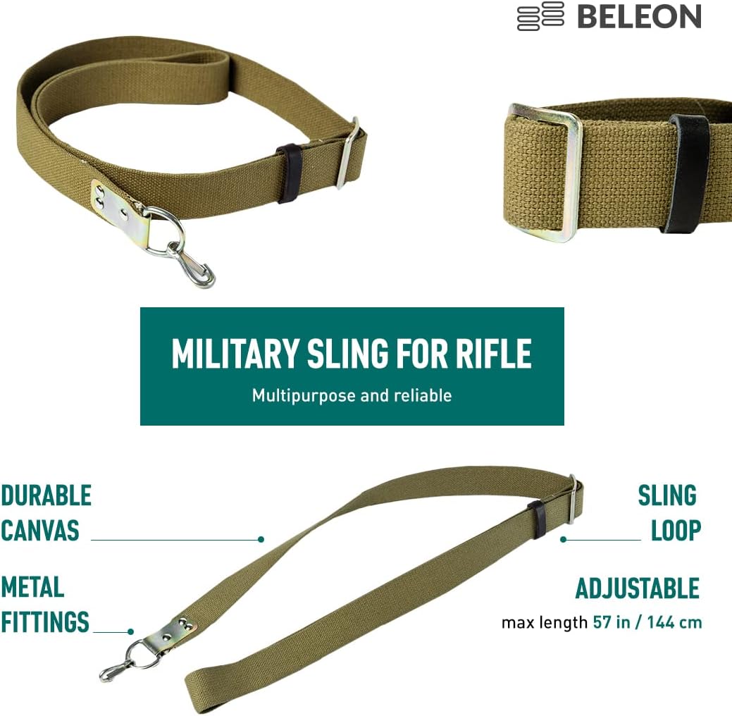 Russian Military Canvas Rifle Sling with Metal Hook for Outdoors - BELEON Two Point Sling