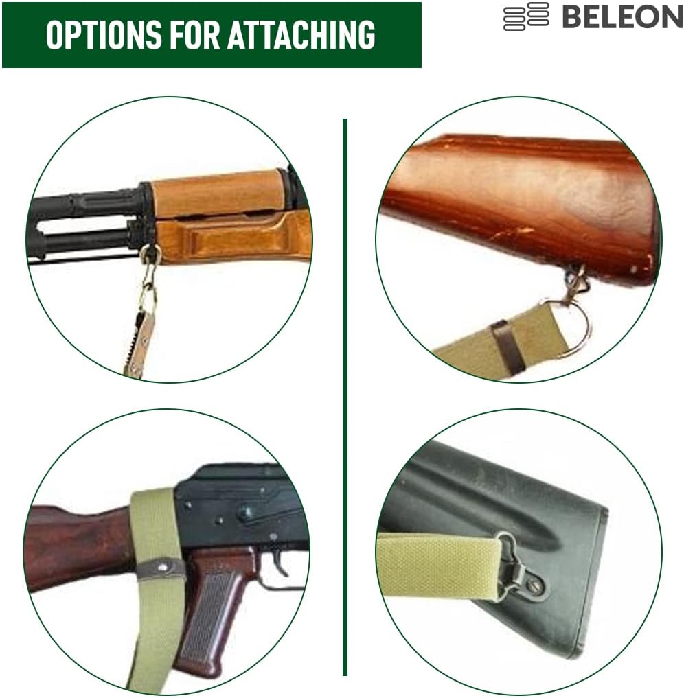 Russian Military Canvas Rifle Sling with Metal Hook for Outdoors - BELEON Two Point Sling