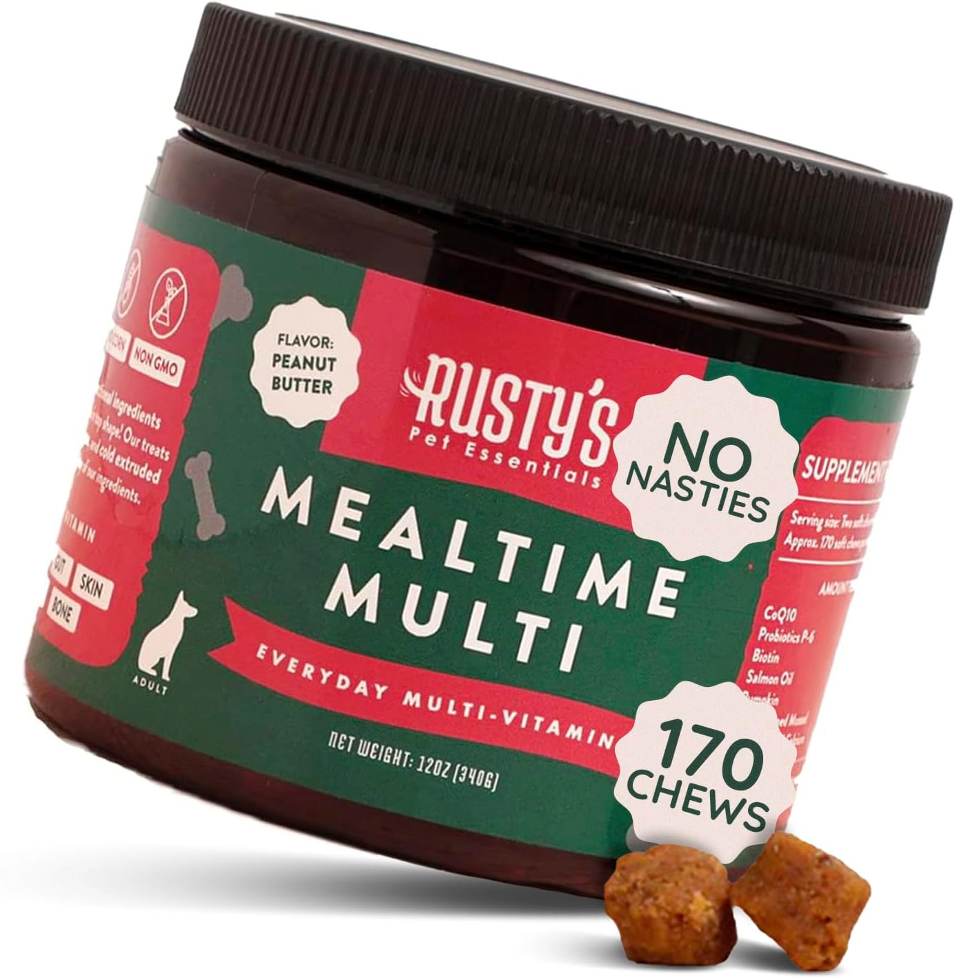 Rusty's Pet Essentials Premium Dog Multivitamin Supplement (170 Chews) with CoQ10, Probiotics, and Pumpkin for Immune Support, Joint Mobility, Healthy Skin & Coat - Made in USA
