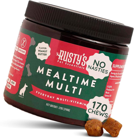 Rusty's Pet Essentials Premium Dog Multivitamin Supplement (170 Chews) with CoQ10, Probiotics, and Pumpkin for Immune Support, Joint Mobility, Healthy Skin & Coat - Made in USA