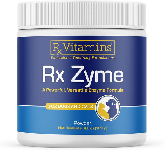 Rx Vitamins Rx Zyme Powder for Dogs and Cats - Digestive Enzymes for Diarrhea, Constipation, and Bloating Relief - Supports Cat and Dog Gut Health - 120g