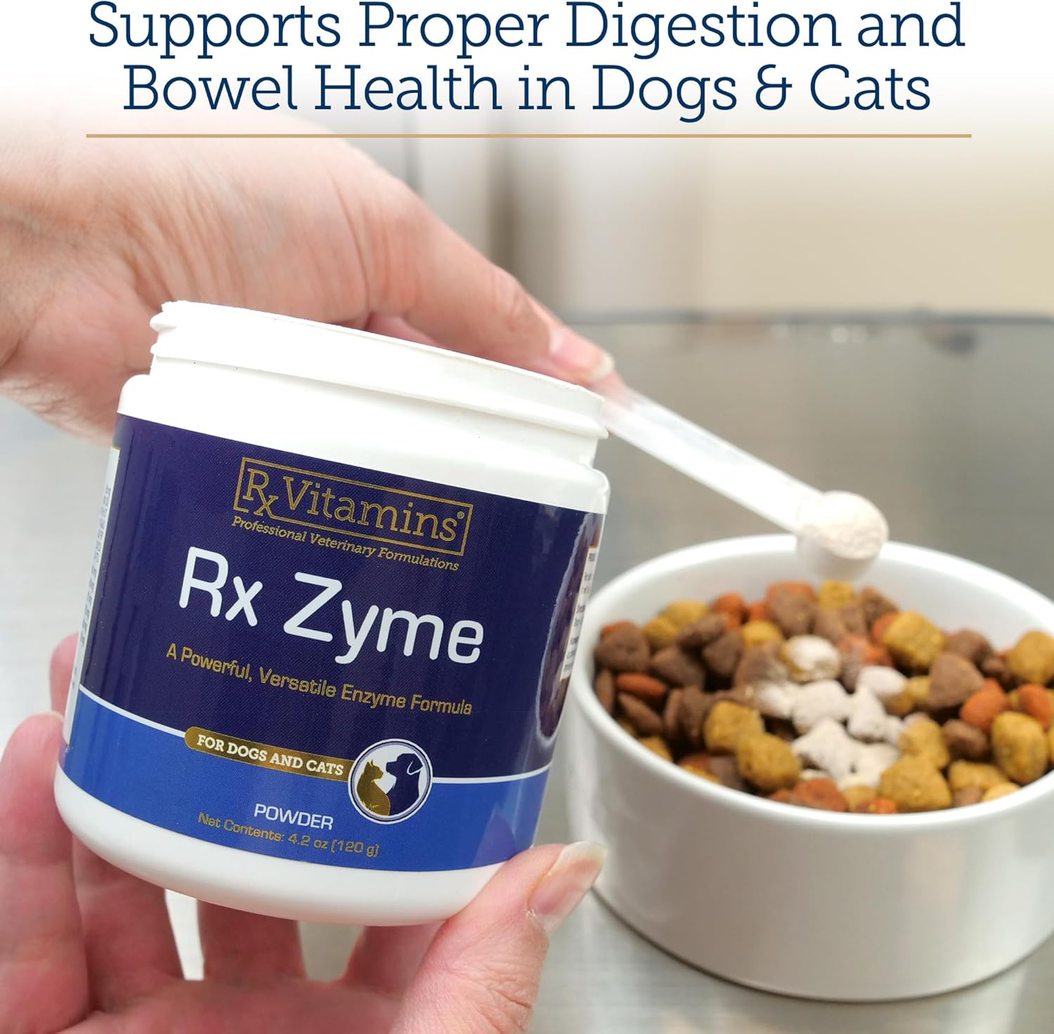 Rx Vitamins Rx Zyme Powder for Dogs and Cats - Digestive Enzymes for Diarrhea, Constipation, and Bloating Relief - Supports Cat and Dog Gut Health - 120g