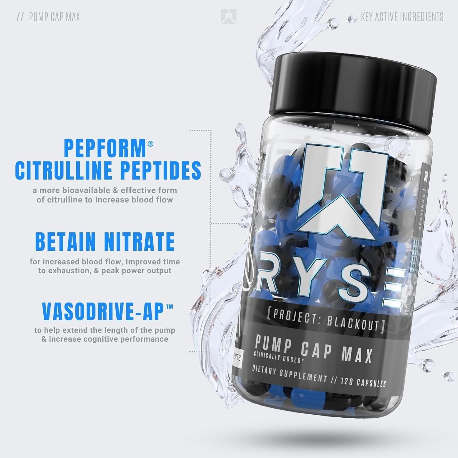 RYSE Project: Blackout Pump Cap Max - Stimulant Free Formula for Max Muscular Blood Flow - 120 Capsules