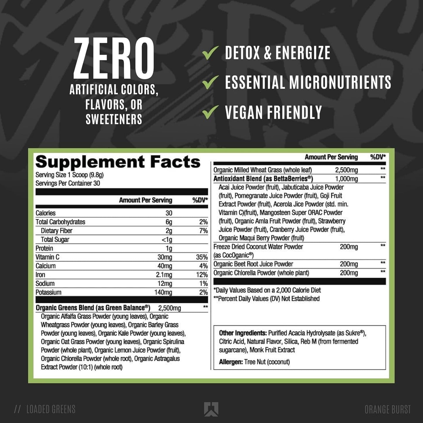 RYSE Up Loaded Greens Orange Burst Supplements - 30 Servings