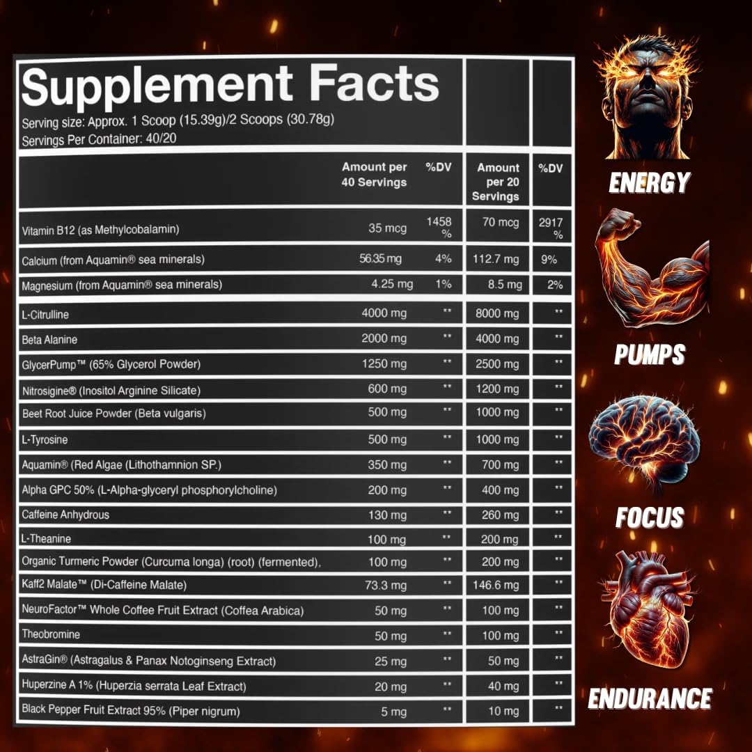 RysnFenix Scorched Earth Pre Workout Powder - Tropical Punch Flavor for Enhanced Energy and Focus, Dual-Source Caffeine and Nootropics Formula