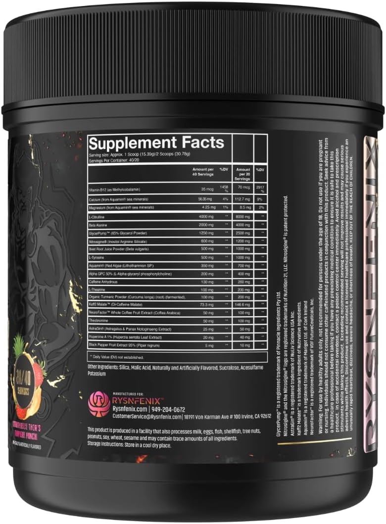 RysnFenix Scorched Earth Pre Workout Powder - Tropical Punch Flavor for Enhanced Energy and Focus, Dual-Source Caffeine and Nootropics Formula