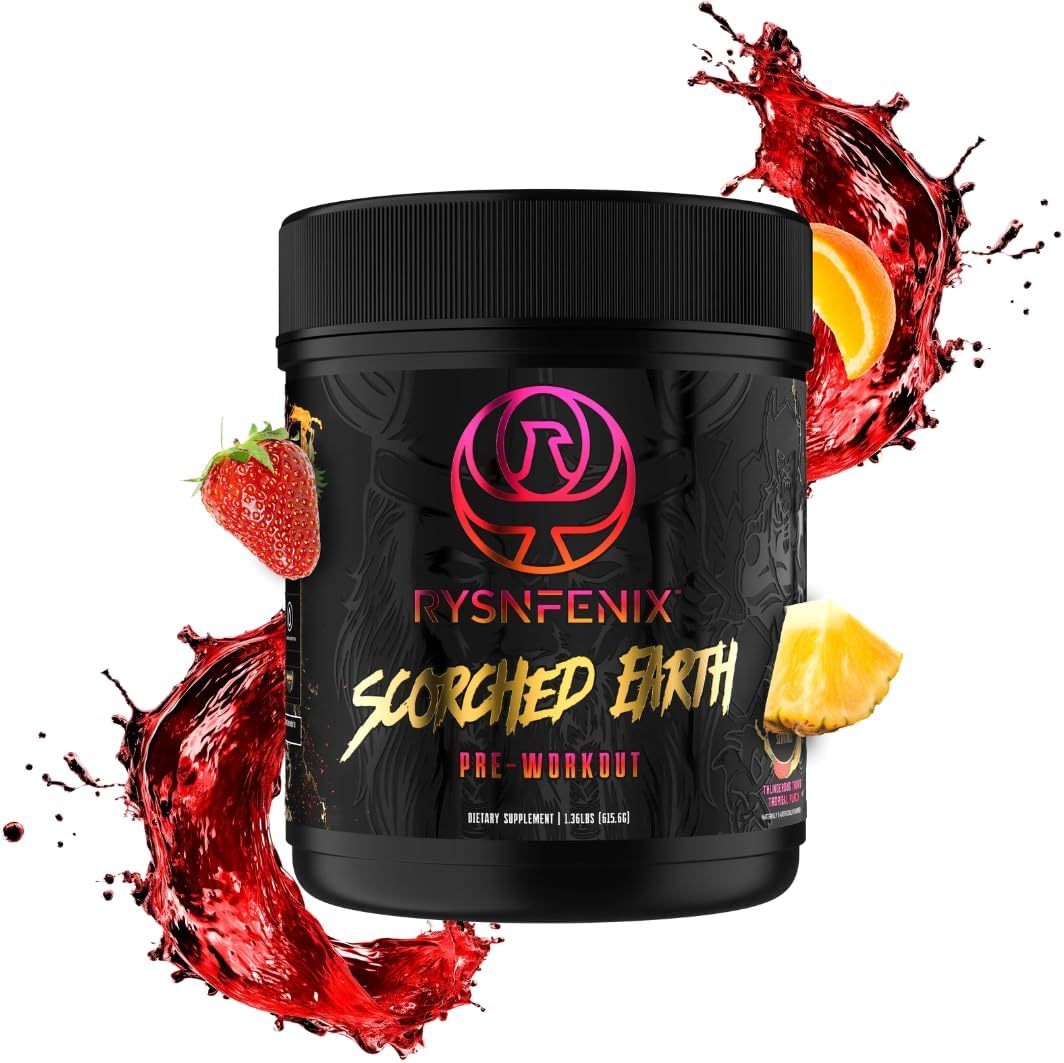 RysnFenix Scorched Earth Pre Workout Powder - Tropical Punch Flavor for Enhanced Energy and Focus, Dual-Source Caffeine and Nootropics Formula
