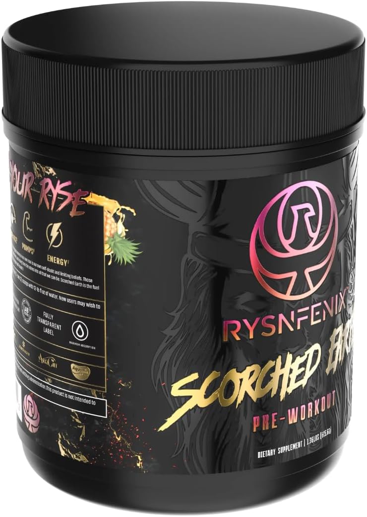 RysnFenix Scorched Earth Pre Workout Powder - Tropical Punch Flavor for Enhanced Energy and Focus, Dual-Source Caffeine and Nootropics Formula