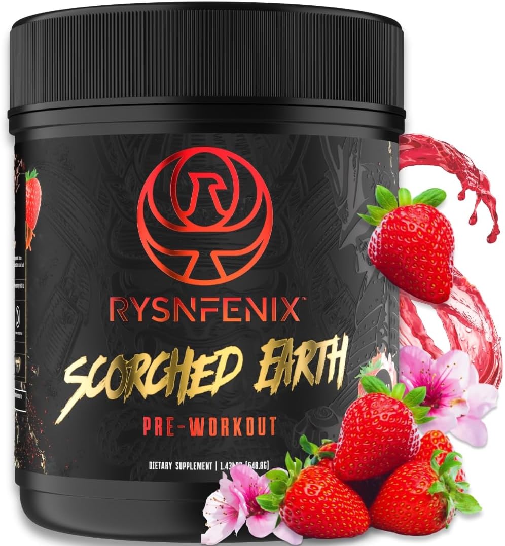 RysnFenix Strawberry Pre Workout Powder with Dual-Source Caffeine and Nootropics for Energy and Focus