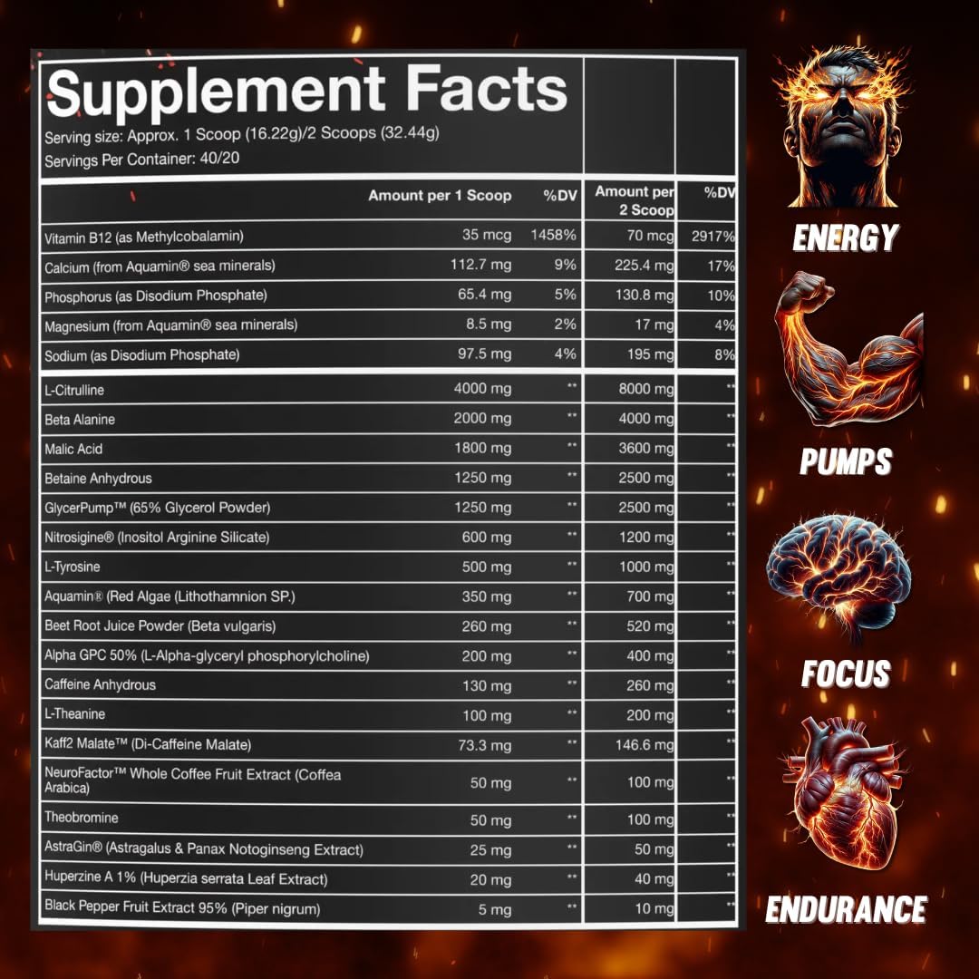 RysnFenix Strawberry Pre Workout Powder with Dual-Source Caffeine and Nootropics for Energy and Focus