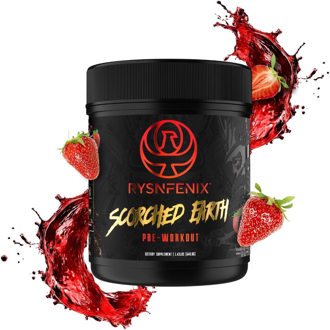 RysnFenix Strawberry Pre Workout Powder with Dual-Source Caffeine and Nootropics for Energy and Focus