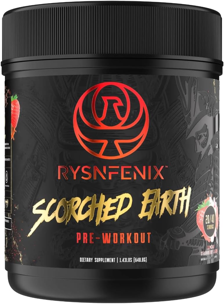 RysnFenix Strawberry Pre Workout Powder with Dual-Source Caffeine and Nootropics for Energy and Focus