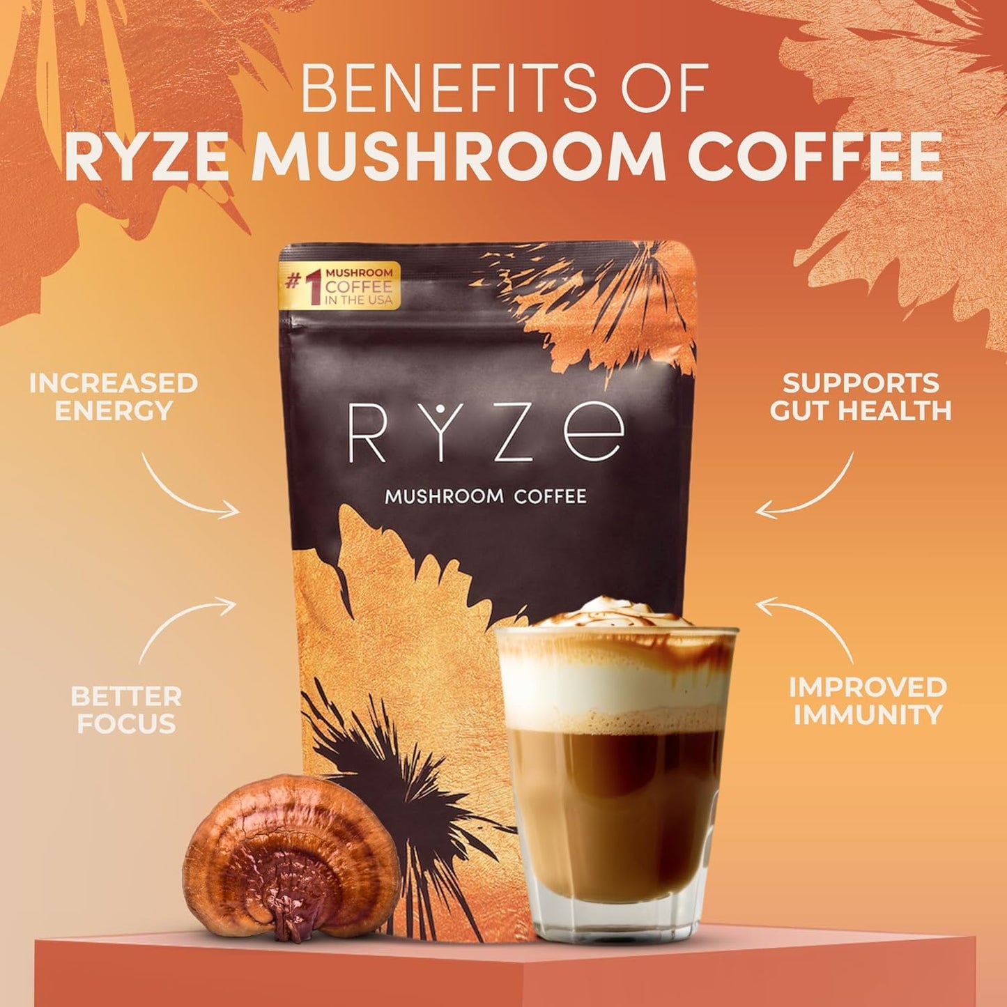 RYZE SUPERFOODS Ultimate Energy Bundle with Mushroom Coffee, Matcha, and Probiotic Creamer | 6 Adaptogenic Mushrooms | USDA Organic | USA Grown | Improved Energy, Focus, Digestion, Immunity | 60 servings