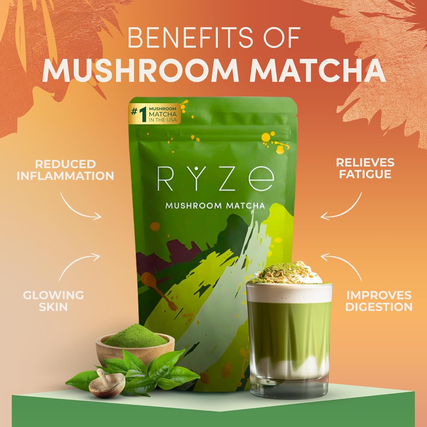 RYZE SUPERFOODS Ultimate Energy Bundle with Mushroom Coffee, Matcha, and Probiotic Creamer | 6 Adaptogenic Mushrooms | USDA Organic | USA Grown | Improved Energy, Focus, Digestion, Immunity | 60 servings