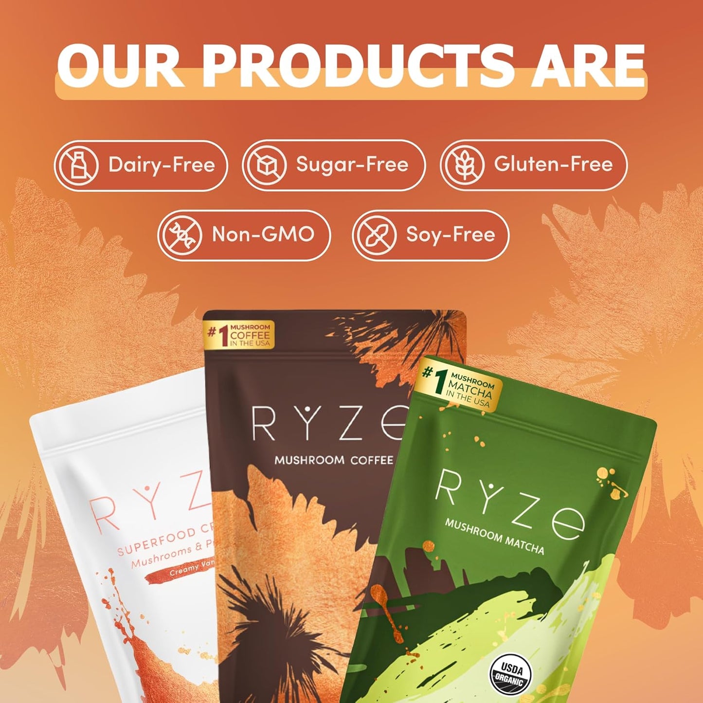 RYZE SUPERFOODS Ultimate Energy Bundle with Mushroom Coffee, Matcha, and Probiotic Creamer | 6 Adaptogenic Mushrooms | USDA Organic | USA Grown | Improved Energy, Focus, Digestion, Immunity | 60 servings