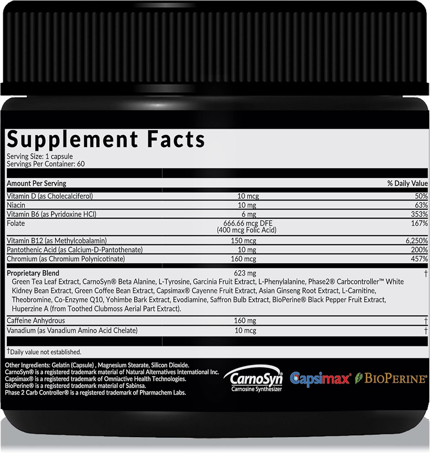 Saba ACE G2 Thermogenic Energy Burn Supplement with Capsimax, CarnoSyn, BioPerine for Men & Women - 60 Capsules