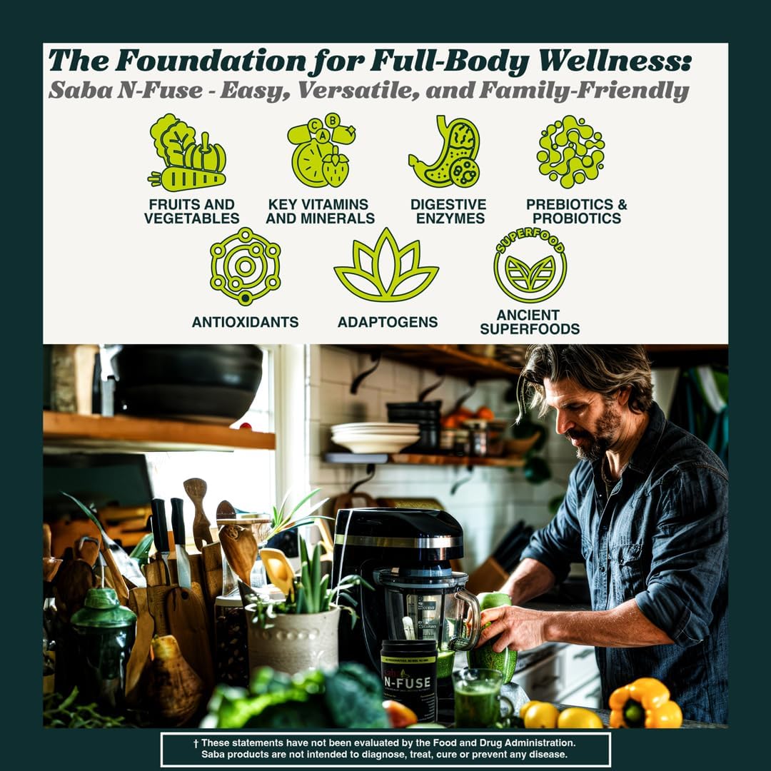 Saba N-Fuse Super Greens Powder: Boost Immune System, Digestion, Energy - 30 Servings