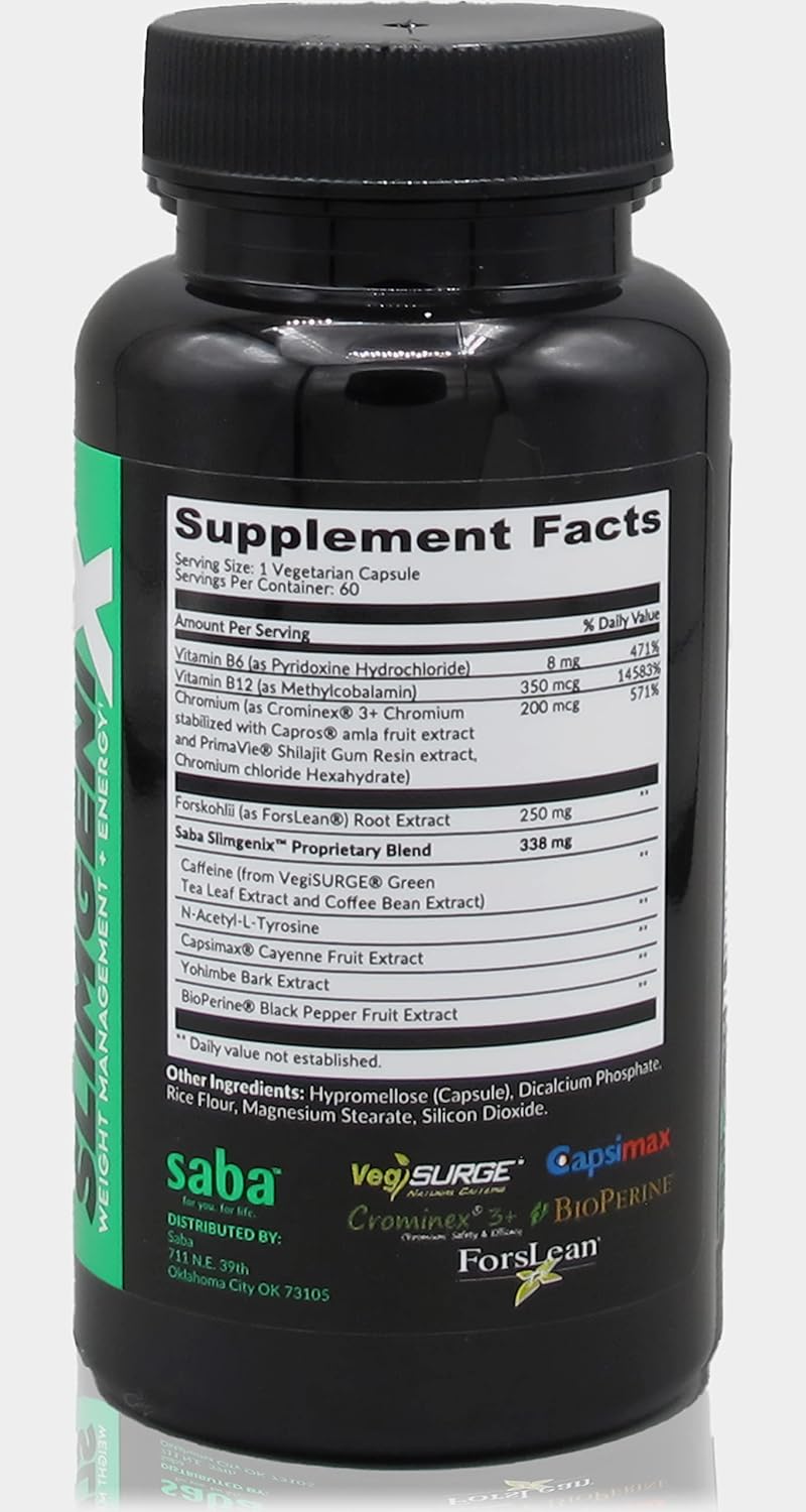 Saba SlimGenix: Energy Boost, Weight Management, Appetite Control, Focus Support - 60 Capsules