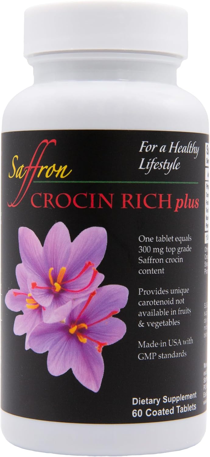 Saffron Health Sciences Crocin Rich Nootropic Brain Supplement - High-Potency Formula for Memory, Focus, Learning, Mood, & Cognitive Support - 60 Tablets