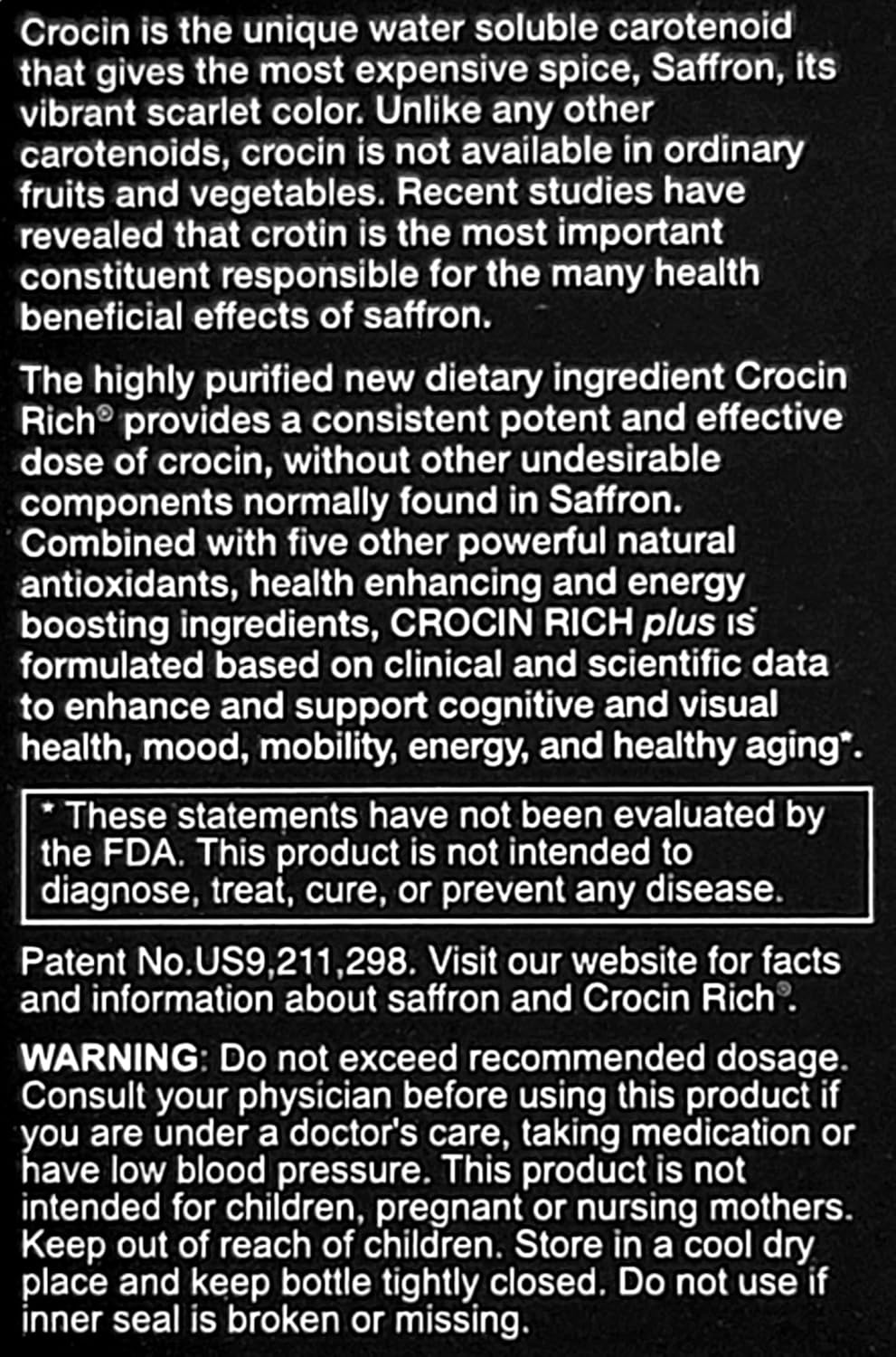 Saffron Health Sciences Crocin Rich Nootropic Brain Supplement - High-Potency Formula for Memory, Focus, Learning, Mood, & Cognitive Support - 60 Tablets