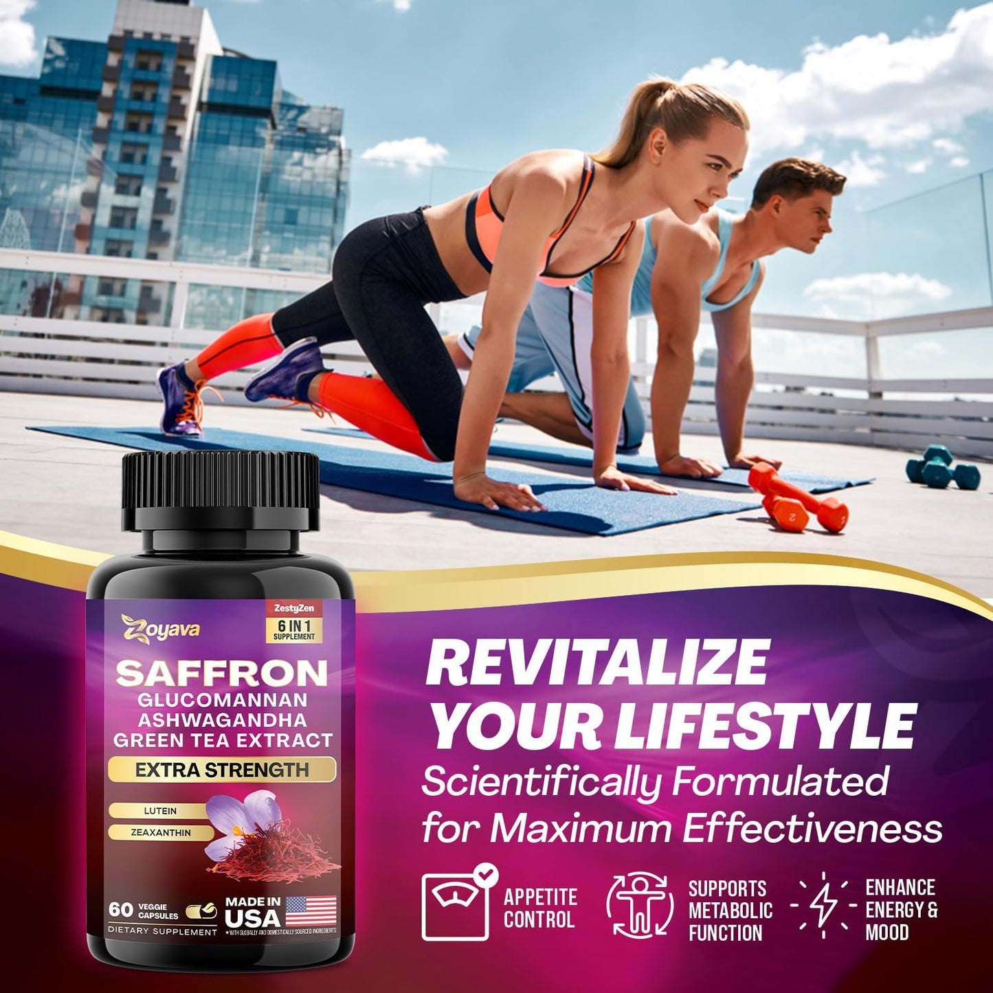 Saffron Mood & Vision Capsules with Glucomannan, Ashwagandha, Green Tea, Lutein & Zeaxanthin - 2 Month Supply