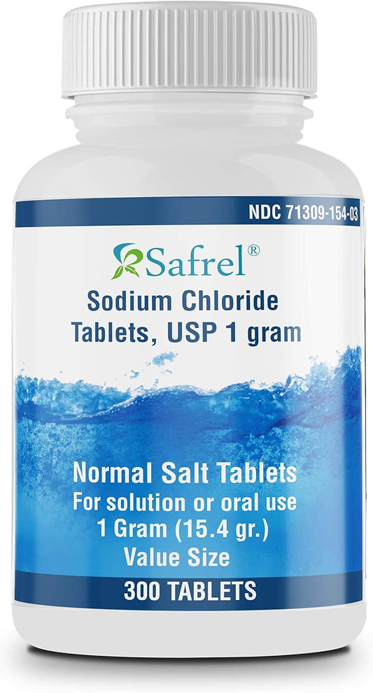Safrel Sodium Chloride Tablets 1 gm - Electrolyte Replenisher Hydration Drink - Normal Salt Tablets (300 Count)