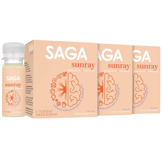 SAGA Organic Primal Focus Chai Latte Shots - Nootropics, Mushrooms, & Kava for Energy & Clarity - 18-Pack with High Bioavailability