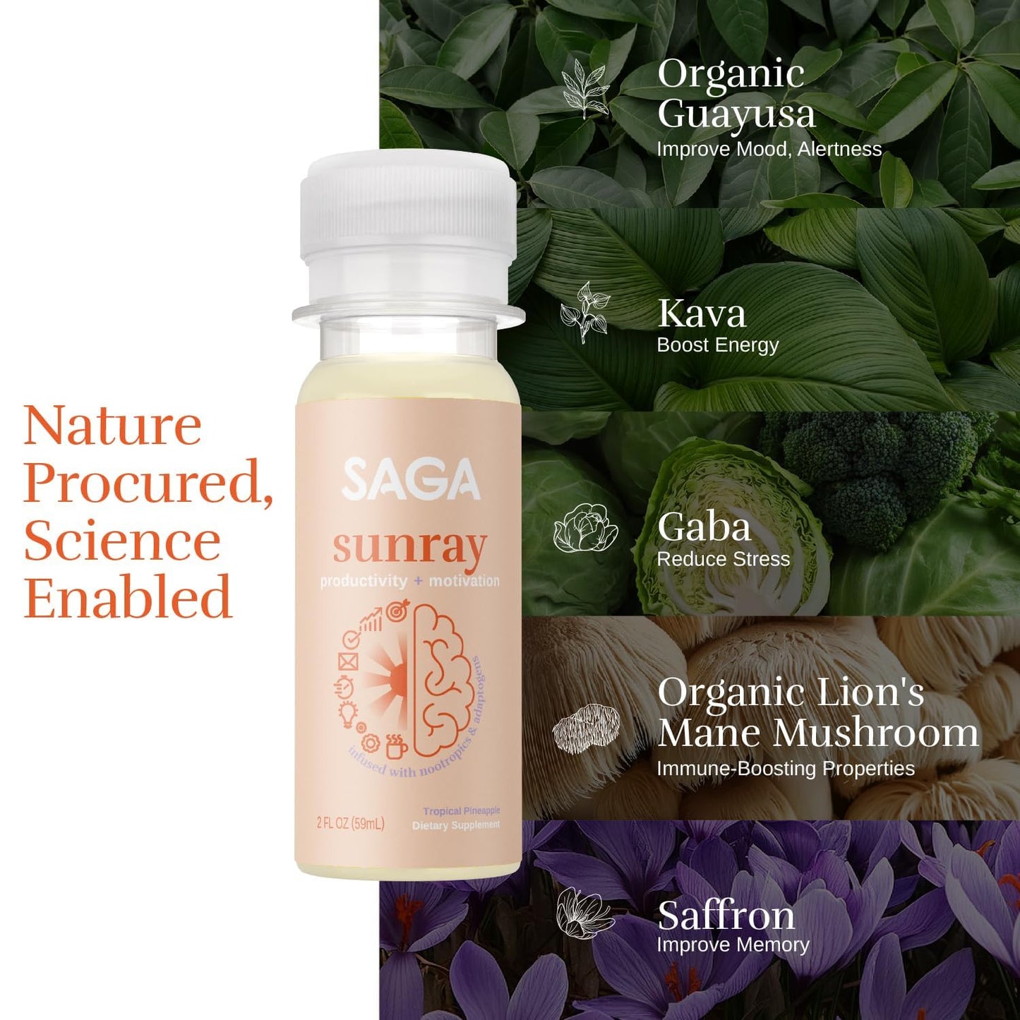 SAGA Organic Primal Focus Chai Latte Shots - Nootropics, Mushrooms, & Kava for Energy & Clarity - 18-Pack with High Bioavailability