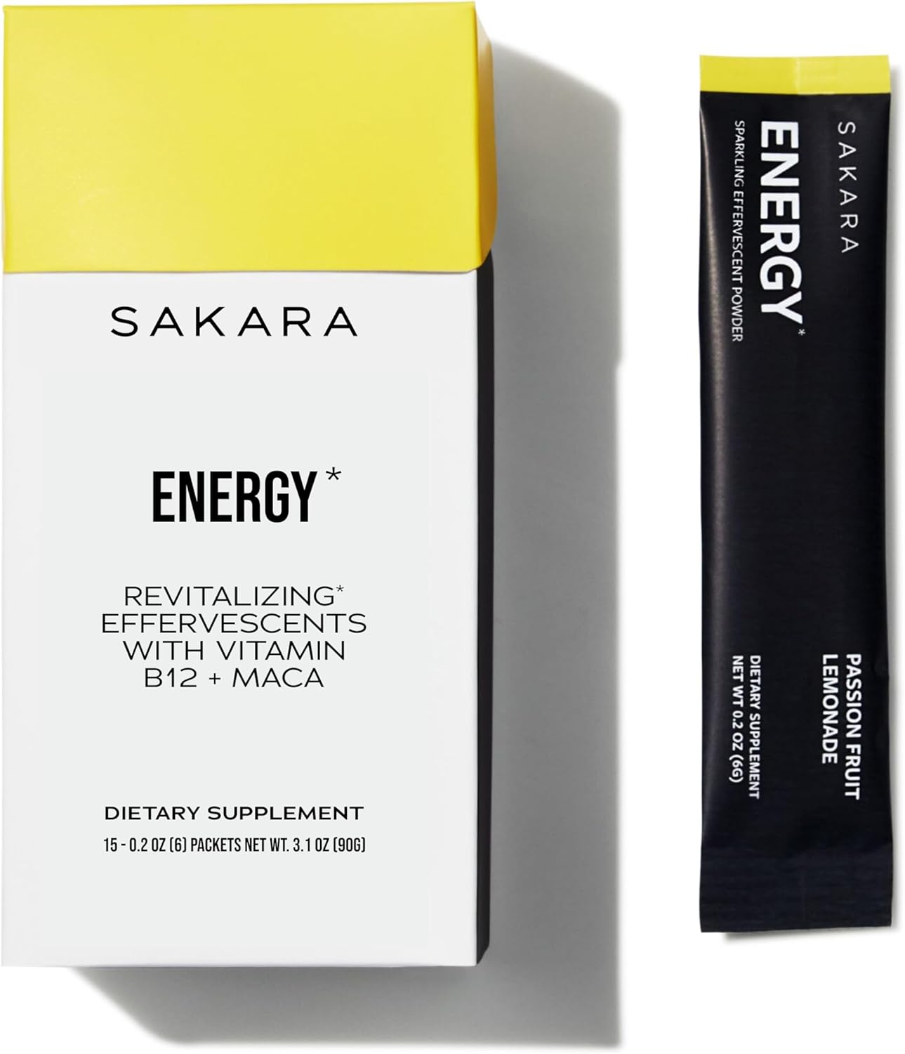 SAKARA Energy Effervescents, 15 Packets - Electrolytes Powder with Vitamin B12 & L Theanine, Sugar-Free Hydration & Energy Drink Powder