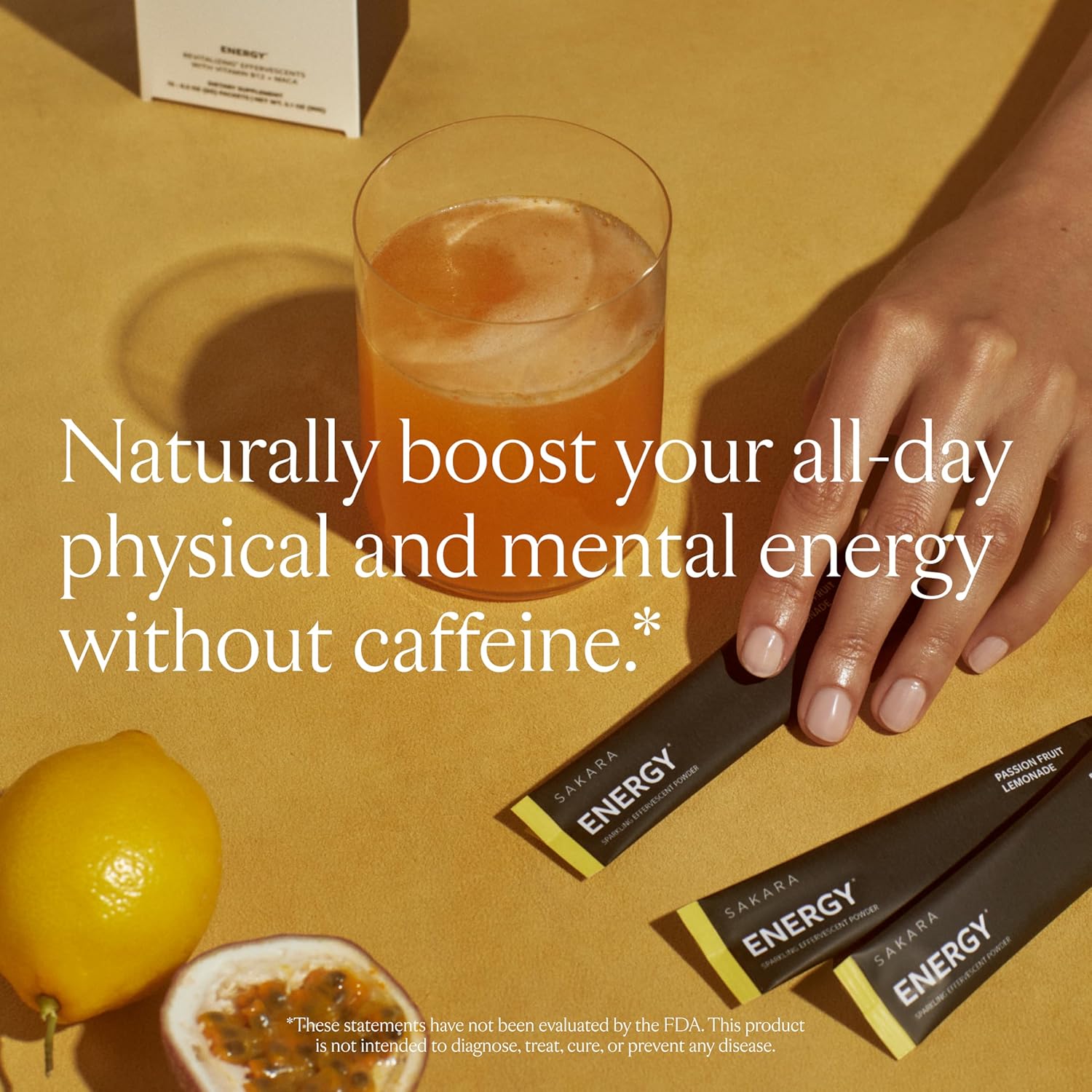 SAKARA Energy Effervescents, 15 Packets - Electrolytes Powder with Vitamin B12 & L Theanine, Sugar-Free Hydration & Energy Drink Powder