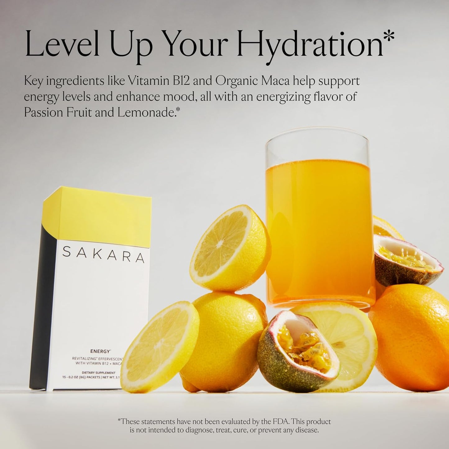 SAKARA Energy Effervescents, 15 Packets - Electrolytes Powder with Vitamin B12 & L Theanine, Sugar-Free Hydration & Energy Drink Powder