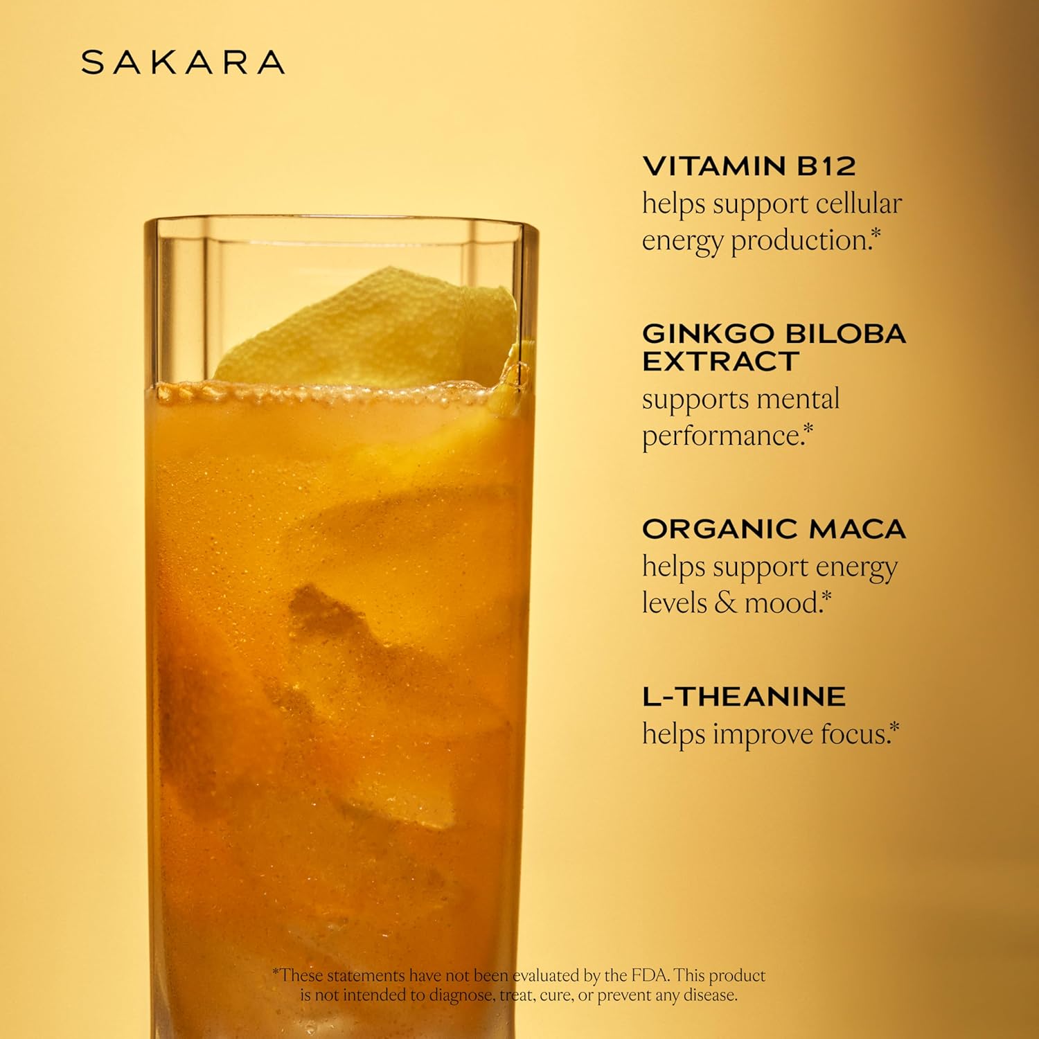 SAKARA Energy Effervescents, 15 Packets - Electrolytes Powder with Vitamin B12 & L Theanine, Sugar-Free Hydration & Energy Drink Powder