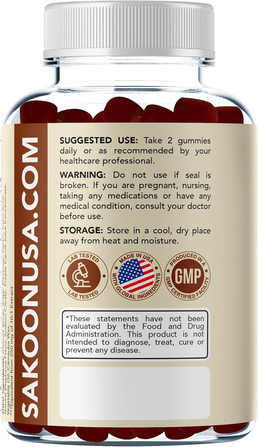 Sakoon Nutrition Lions Mane Mushroom Gummies - 2500mg, 60 Count, Raspberry Flavored with Turkey Tail, Reishi, and More