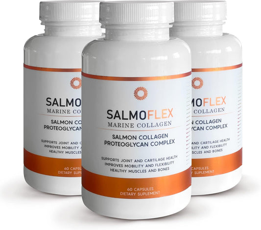 Salmon Collagen Supplement with Hyaluronic Acid, Vitamin C, D, E - Bone & Joint Support - Hair, Skin, Nails Vitamins - 180 Capsules