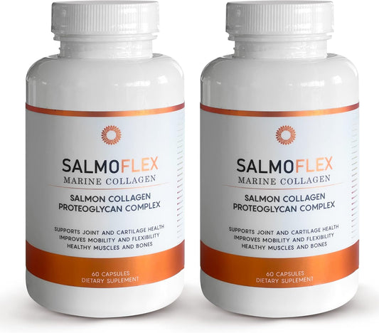Salmon Collagen Supplement with Hyaluronic Acid, Vitamin C, D, E - Bone & Joint Support - Hair, Skin, Nail Vitamins - 60 Capsules (2 Pack)
