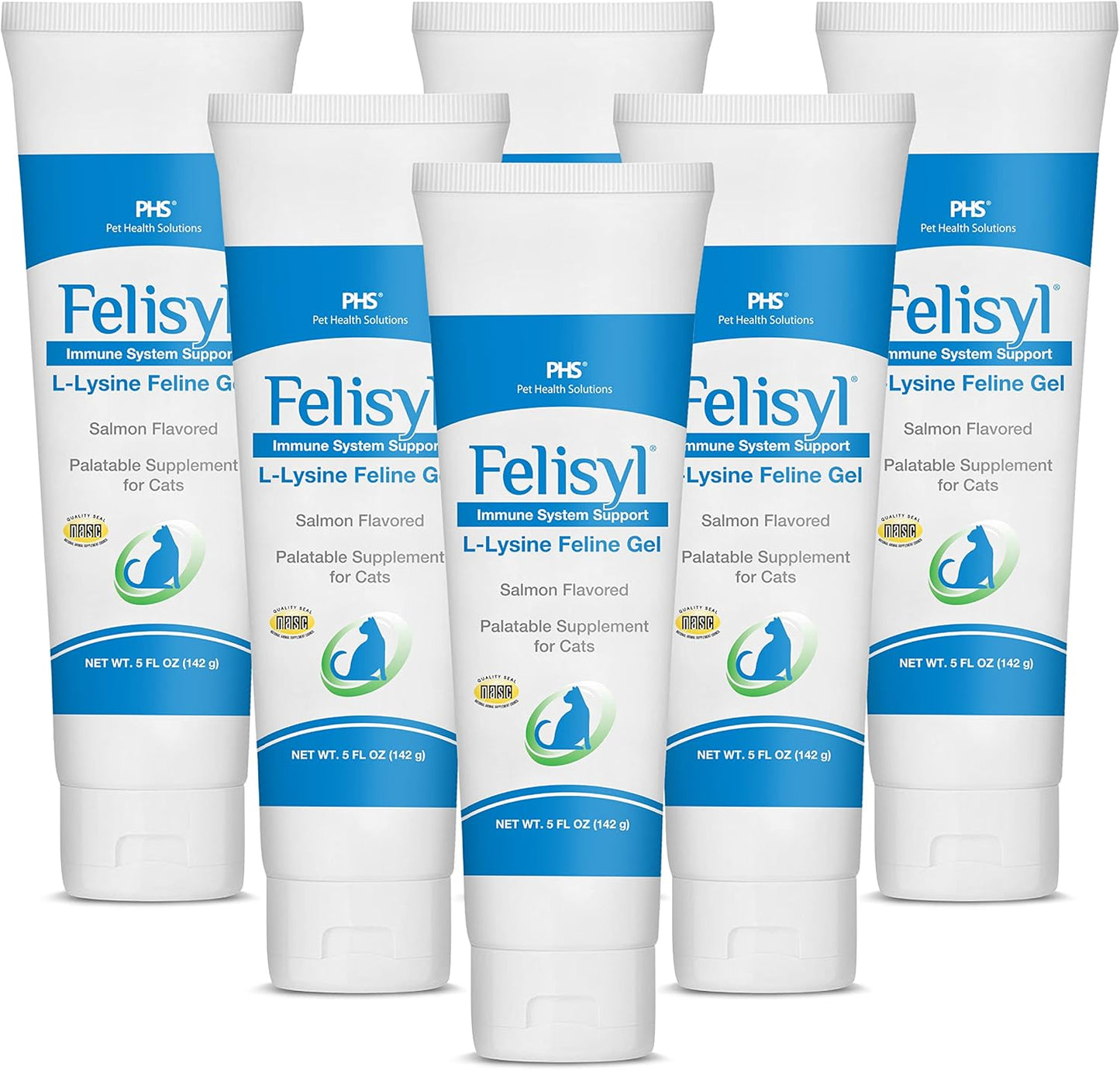 Salmon-Flavored Felisyl L-Lysine Gel for Cats - 6-Pack, 30 oz - USA-Made Supplement for Healthy Tissue, Respiratory Health, and Vision Support - Immune Boosting Formula