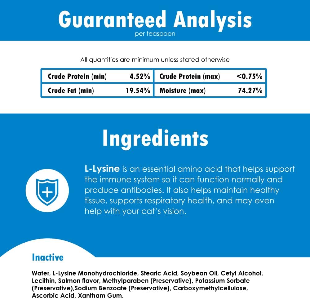 Salmon-Flavored Felisyl L-Lysine Gel for Cats - 6-Pack, 30 oz - USA-Made Supplement for Healthy Tissue, Respiratory Health, and Vision Support - Immune Boosting Formula
