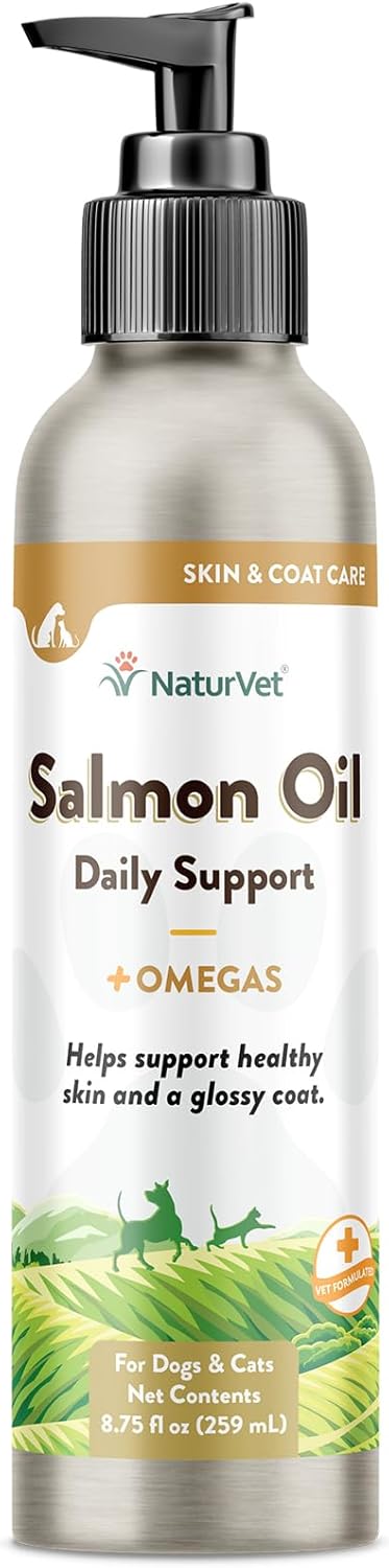 Salmon Oil Skin and Coat Supplement with Omega-3 and 6 Fatty Acids for Dogs and Cats - 8.75 oz Oil Bottle - Promotes Healthy Skin and Glossy Coat