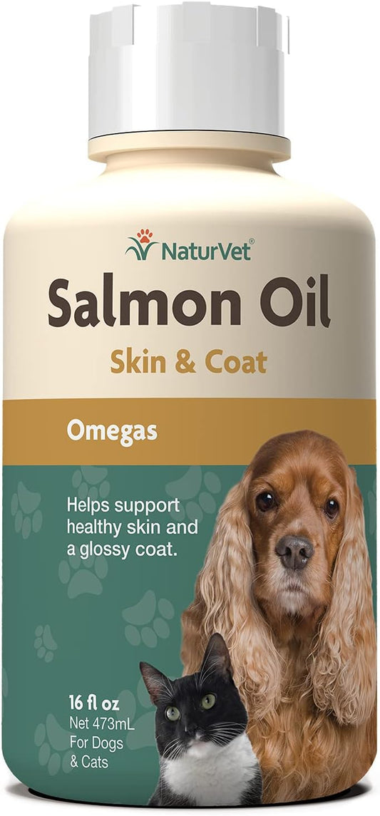Salmon Oil Supplement for Dogs & Cats - Promotes Healthy Skin & Coats - Omega-3 & Omega-6 Fatty Acids - 16 Oz. Bottle