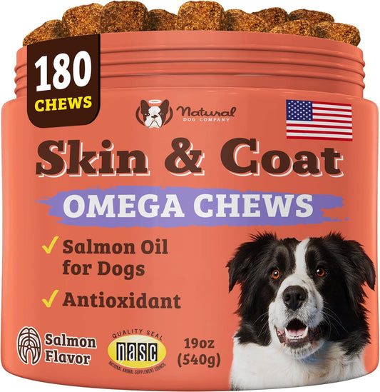 Salmon & Peas Skin & Coat Chews for Dogs - Allergy Relief, Vitamins, Omega 3, 180 Count