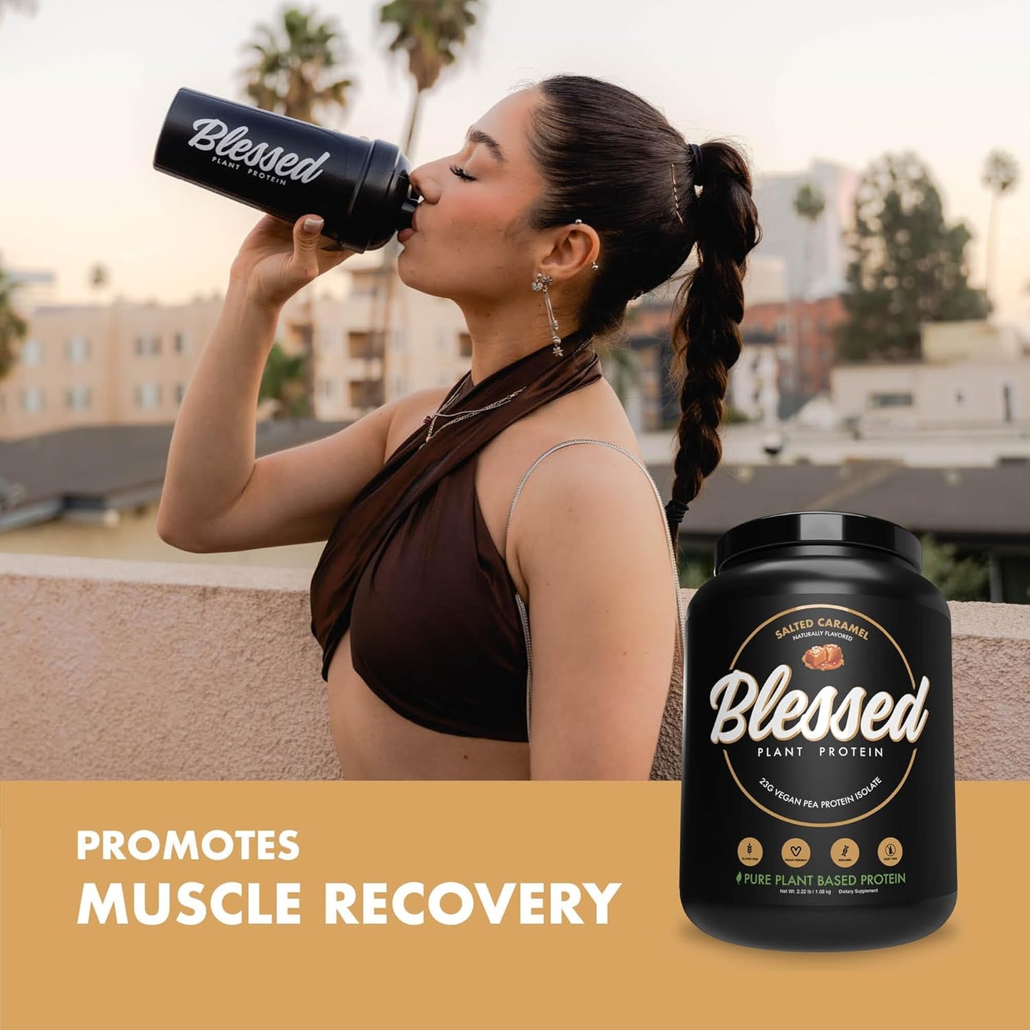 Salted Caramel Plant Based Vegan Protein Powder - 23g Pea Protein Shake Meal Replacement, Dairy/Gluten/Soy Free, No Sugar Added - 30 Servings