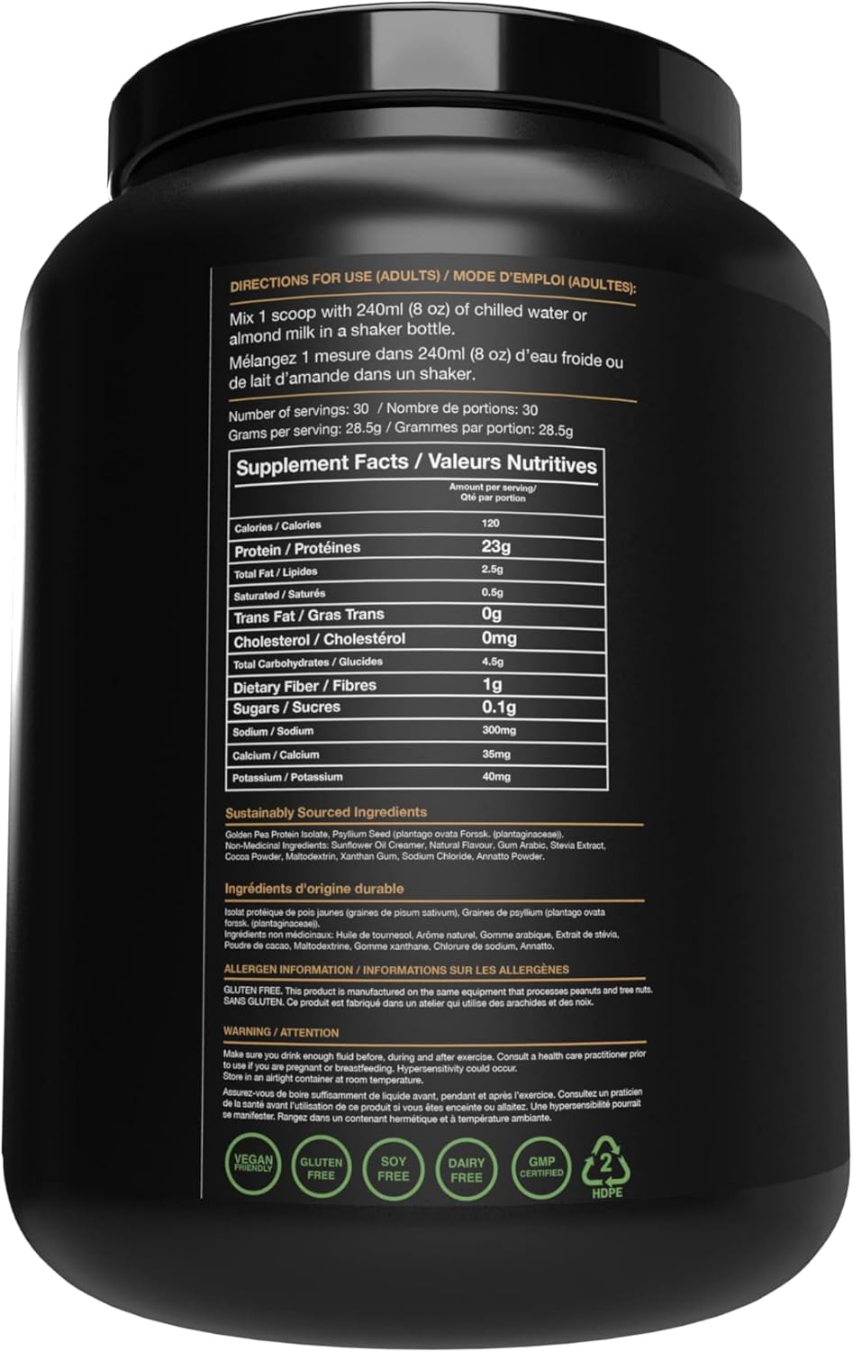 Salted Caramel Plant Based Vegan Protein Powder - 23g Pea Protein Shake Meal Replacement, Dairy/Gluten/Soy Free, No Sugar Added - 30 Servings