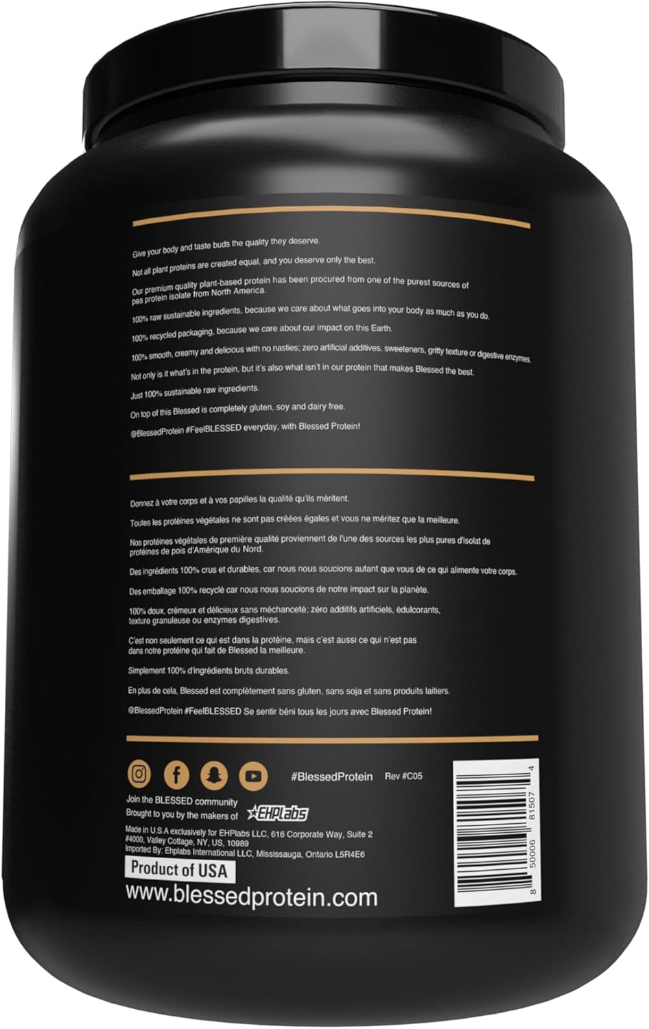 Salted Caramel Plant Based Vegan Protein Powder - 23g Pea Protein Shake Meal Replacement, Dairy/Gluten/Soy Free, No Sugar Added - 30 Servings