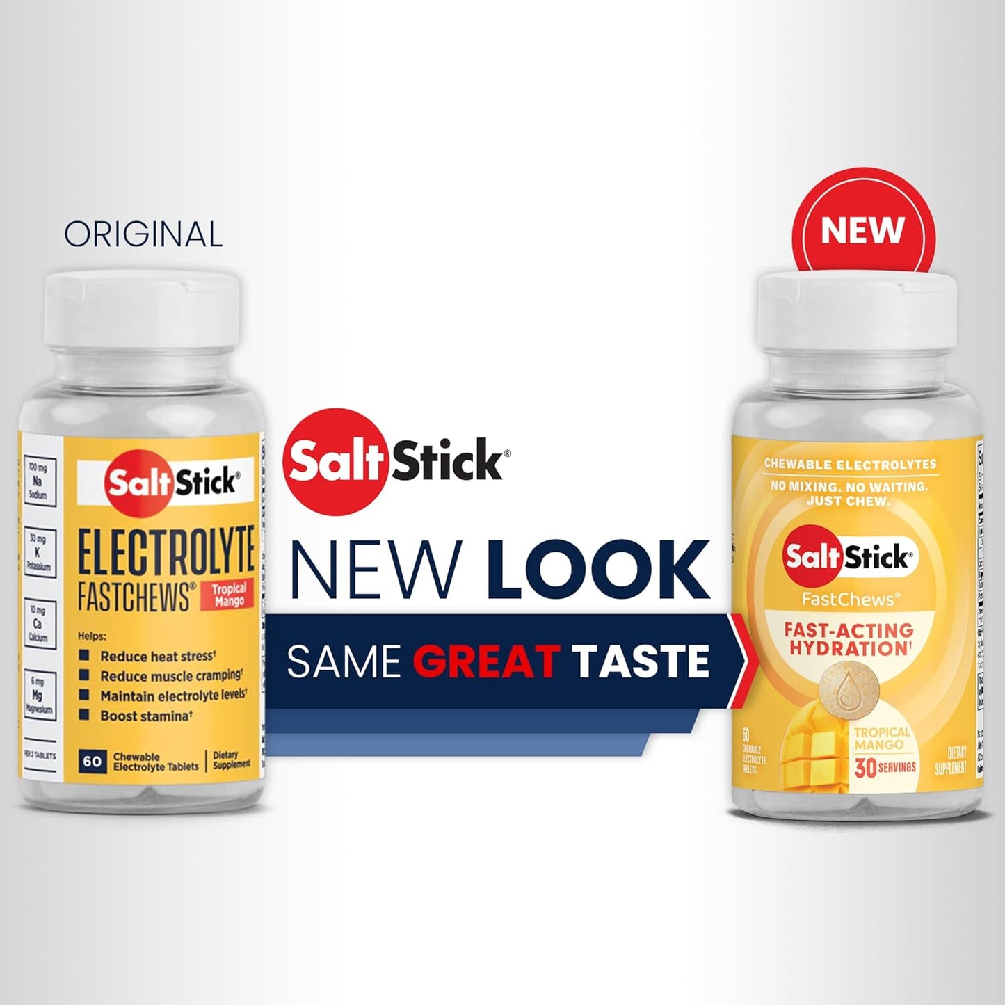 SaltStick Electrolyte FastChews - Tropical Mango Flavor Chewable Electrolyte Tablets for Runners - Hydration Salt Chews - 60 Count