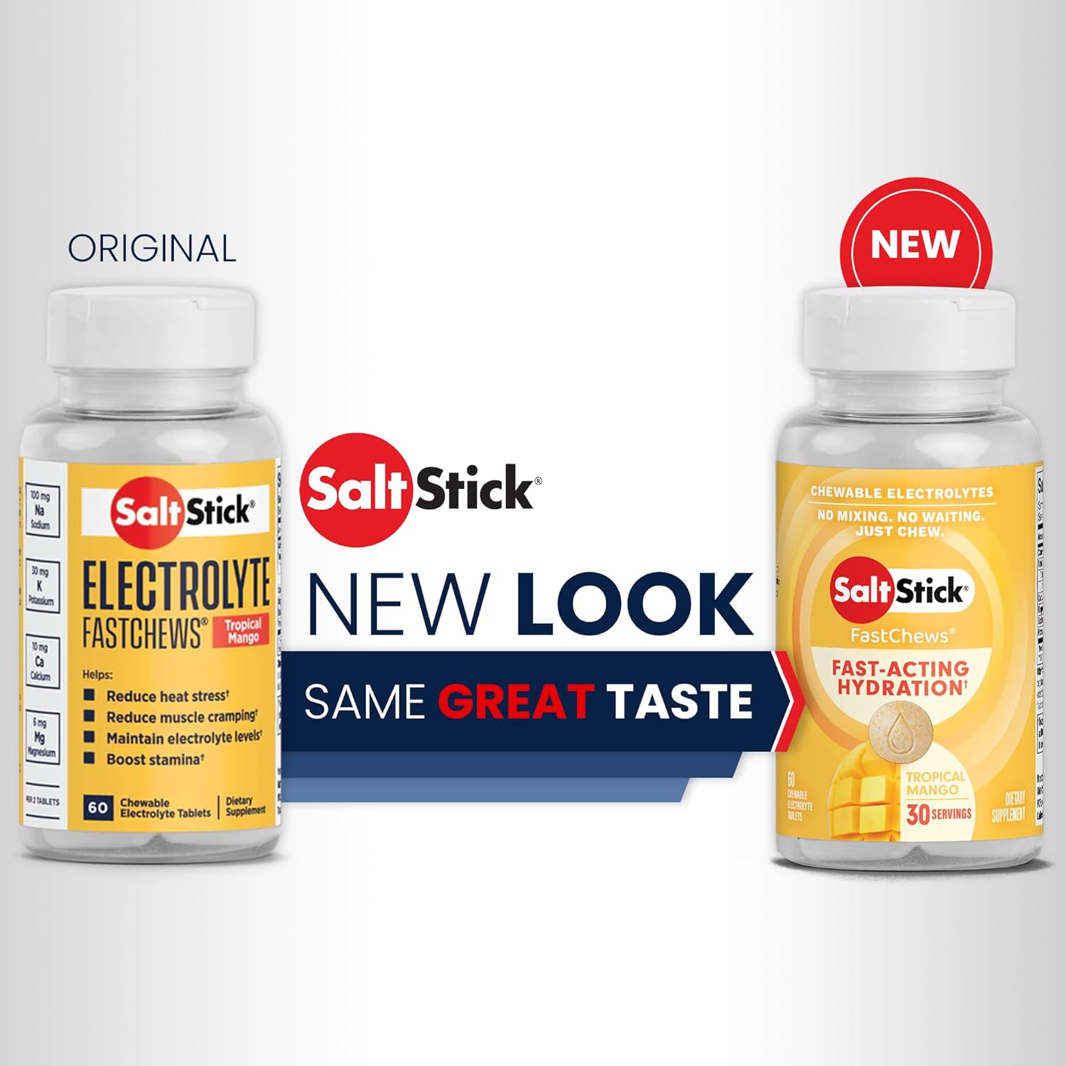 SaltStick Electrolyte FastChews - Tropical Mango Flavor Chewable Electrolyte Tablets for Runners - Hydration Salt Chews - 60 Count