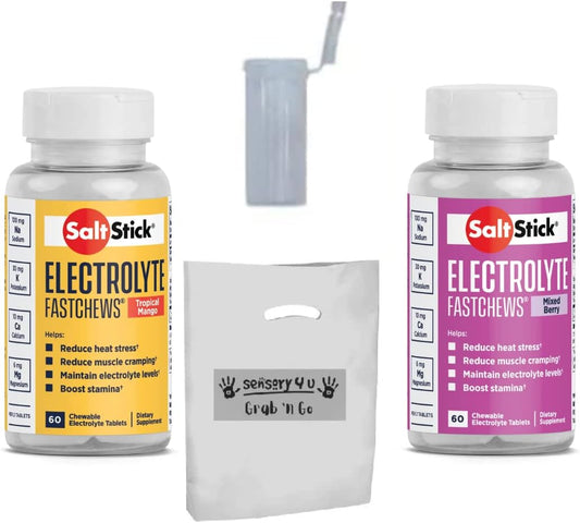 SaltStick FASTCHEWS Variety Gift Set - Tropical Mango & Mixed Berry - 60 Count Bottles - Race Ready Tube - SENSORY4U