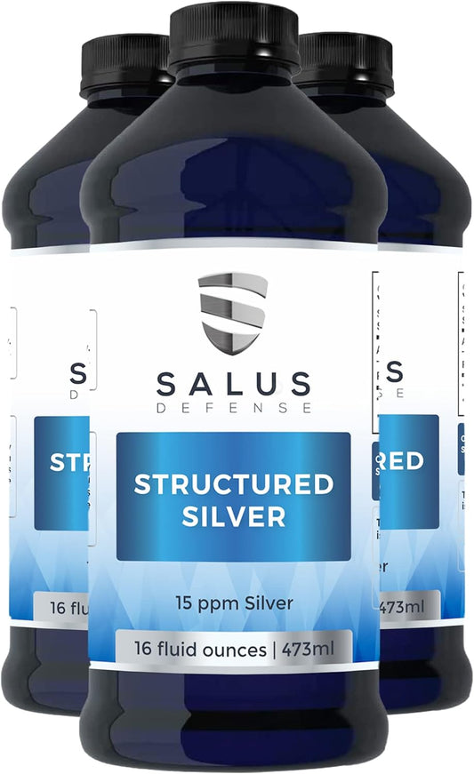 Salus Defense Structured Silver Liquid - Immune Support Supplement - 15ppm Advanced Technology - Natural, Additive-Free - 16oz (3 Pack)