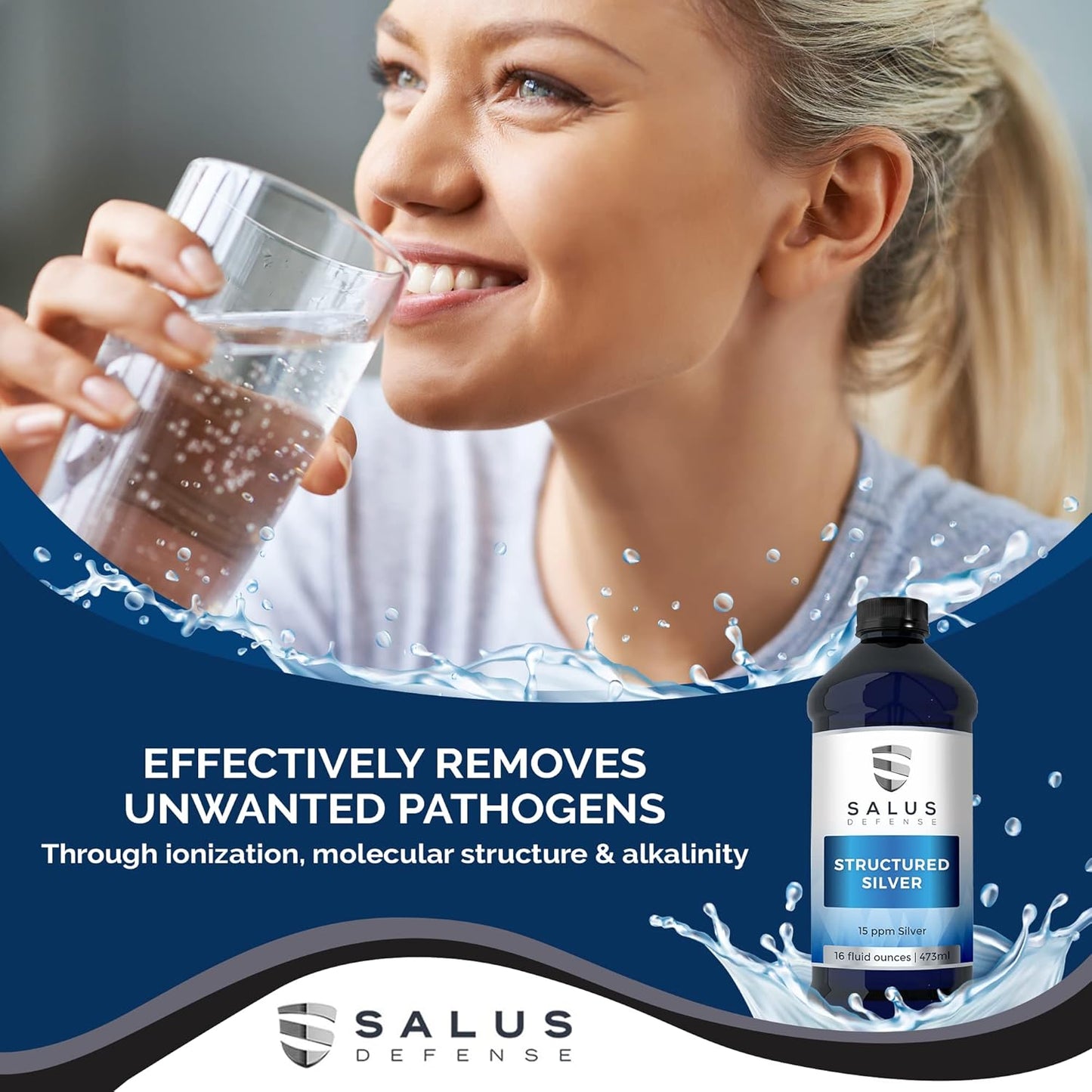 Salus Defense Structured Silver Liquid - Immune Support Supplement - 15ppm Advanced Technology - Natural, Additive-Free - 16oz (3 Pack)