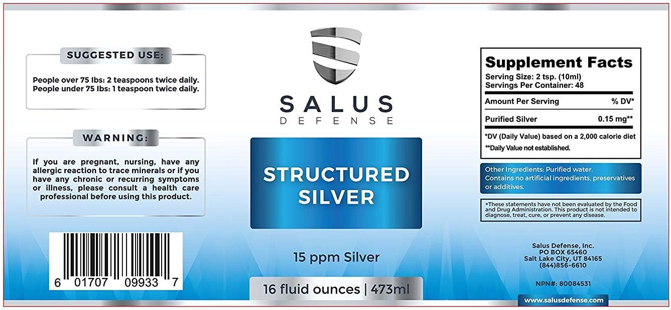 Salus Defense Structured Silver Liquid - Immune Support Supplement - 15ppm Advanced Technology - Natural, Additive-Free - 16oz (3 Pack)
