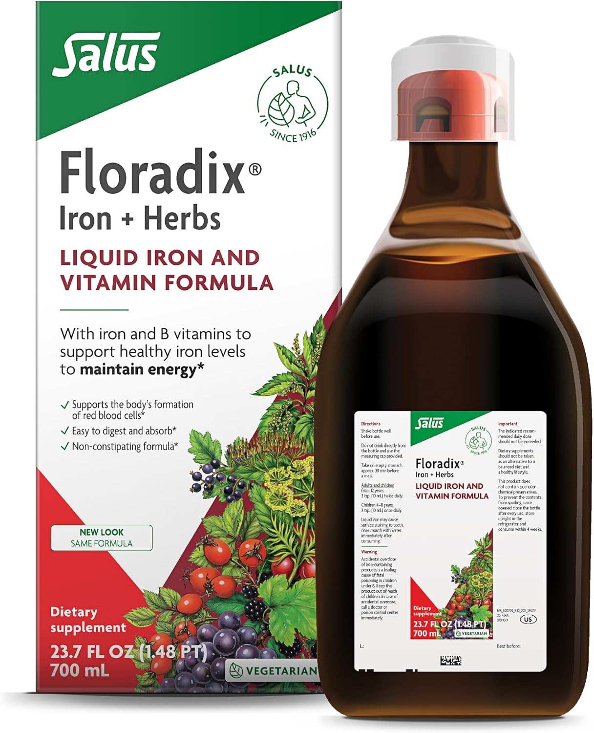 Salus Floradix Iron & Herbs Supplement 23 oz with Gallexier Herbal Bitters for Digestion